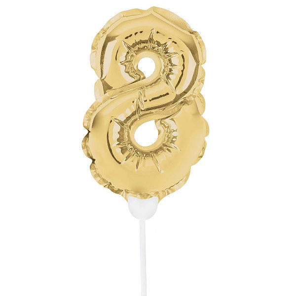 Mini Balão Auto Inflável 19cm Ouro Numero 8 - Ballon Cake - Ref 29002740 Cromus