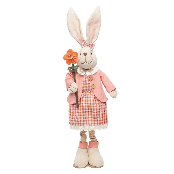 Coelha Grande em Pé Com Flor e Vestido 88cm - Coleção Papaya - Ref 1013289 Páscoa Cromus