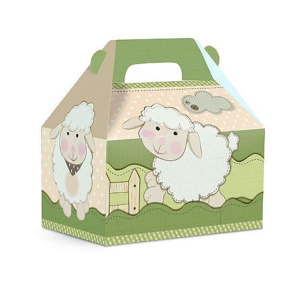 Caixa Maleta Kids Lembrancinha Festa Carneirinhos 12x8x12cm com 10 Unidades - Ref 23010245 Cromus