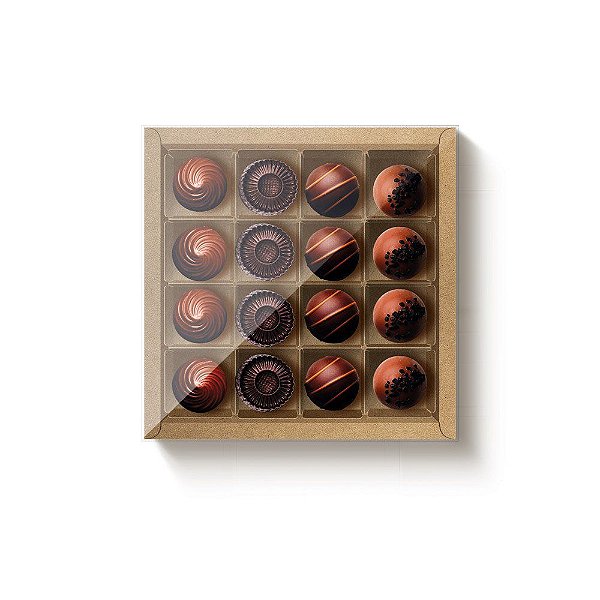 Caixa Quadrada com Tampa PVC Para 16 Doces 16.8x16.8x4cm Kraft com 10 Un - Ref 13003179 Cromus