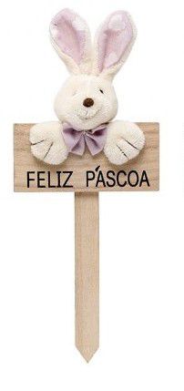 Plaquinha Decorativa Feliz Páscoa Coelho Poá Coração Lilas - Decoração Páscoa- Ref 1827262 Páscoa Cromus