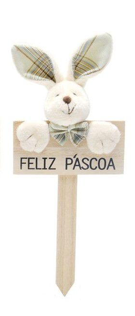 Plaquinha Decorativa Feliz Páscoa Coelho Xadrez Verde com 1 Unidade - Coleção Gales - Ref 1013255VD Páscoa Cromus