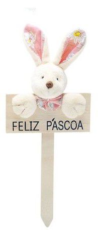 Plaquinha Decorativa Coelho Florido Feliz Páscoa Rosa com 1 Unidade - Coleção Daisy - Ref 1013254RS Páscoa Cromus