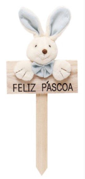 Plaquinha Decorativa Feliz Páscoa Coelho Poá Azul - Decoração Páscoa- Ref 1827286AZ Páscoa Cromus