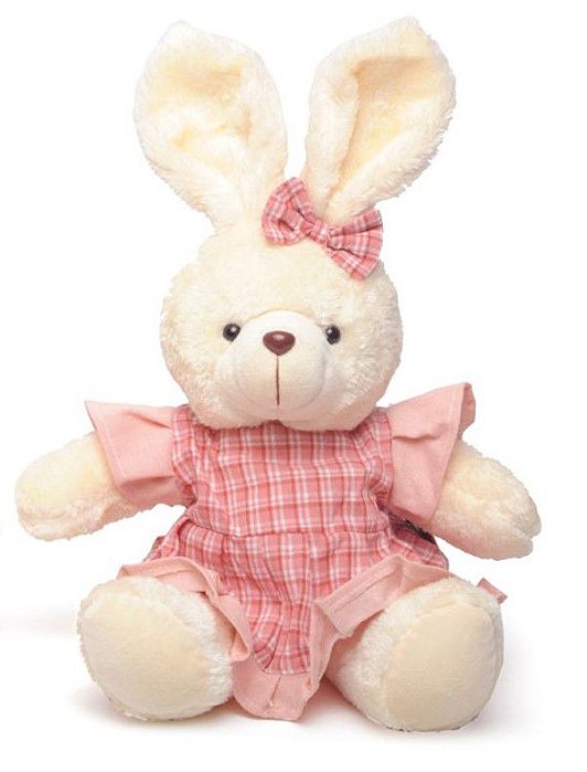 Coelha de Pelúcia Sentado com Vestido Xadrez Rosê 37cm - Coleção Popcorn - Ref 1013195RS Páscoa Cromus