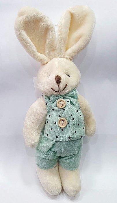 Mini Coelho de Pelúcia Roupa Verde Acqua Poá 22cm - Ref 1820591 Páscoa Cromus