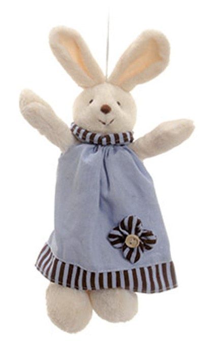 Mini Coelho de Pelúcia Roupa Azul Listras Marrom 25cm - Mini Coelhos - Ref 1321291 Páscoa Cromus