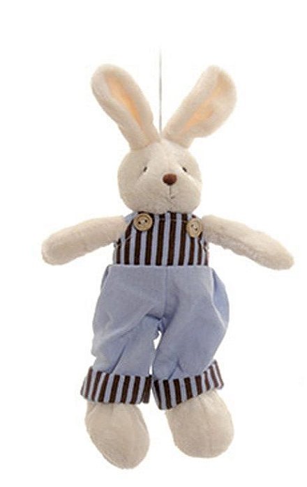 Mini Coelho de Pelúcia Roupa Azul Listras Marrom 25cm - Mini Coelhos - Ref 1321291M Páscoa Cromus