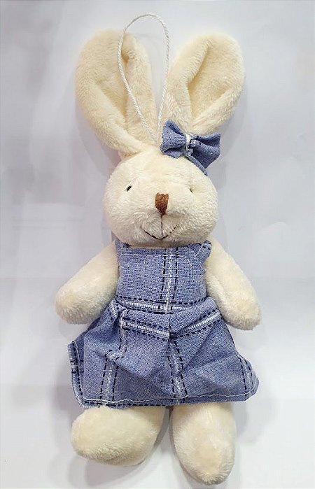 Mini Coelha de Pelúcia Vestido Azul Jeans Perna Articulada 20cm - Mini Coelhos - Ref 1826724F Páscoa Cromus