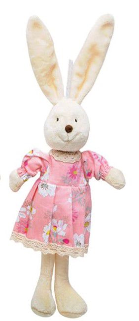 Mini Coelha de Pelúcia com Vestido Florido Rosa e Pernas Compridas 30cm - Coleção Daisy - Ref 1013198RS Cromus