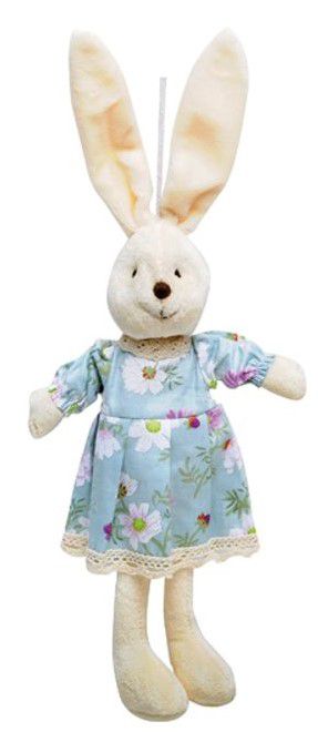 Mini Coelha de Pelúcia com Vestido Florido Azul e Pernas Compridas 30cm - Coleção Daisy - Ref 1013198AZ Cromus