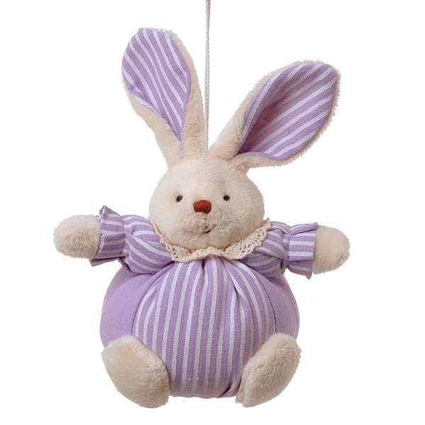 Coelho de Pelúcia Bola Listrada Lilas e Branco - Mini Coelhos - Ref 1220488 Páscoa Cromus