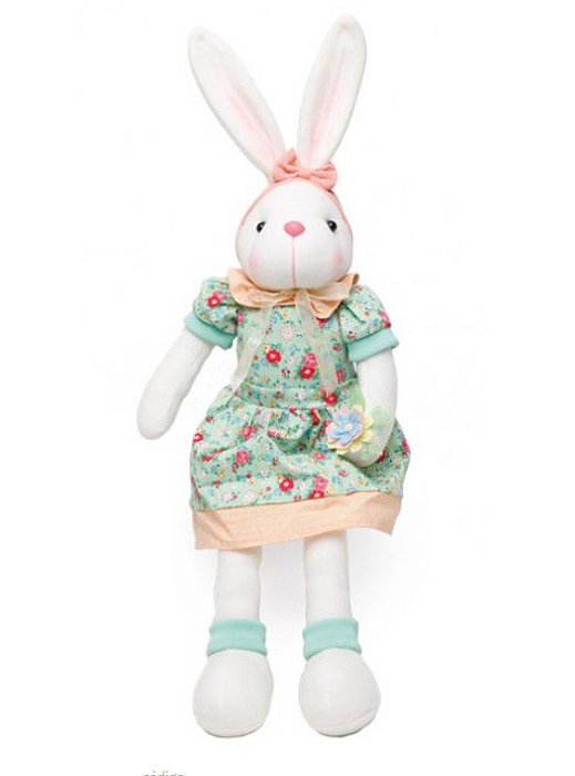 Coelha Sentada com Vestido Florido e Flor na Mão 50cm - Coleção Erva Doce - Ref 1826804 Páscoa Cromus