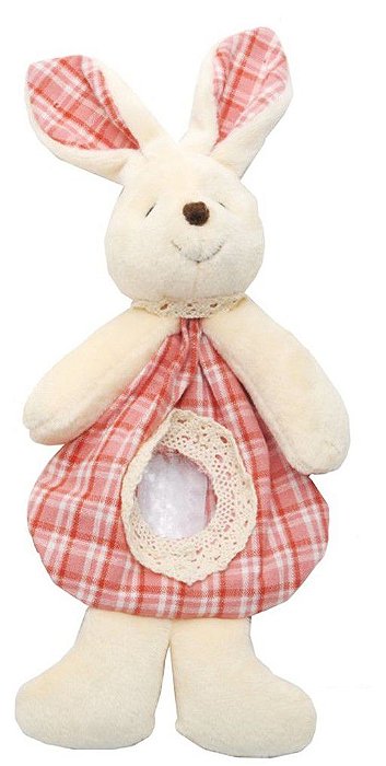 Bolsinha Coelho Xadrez Rosê com Visor PVC 19cm - Coleção Popcorn - Ref 1013215 Páscoa Cromus