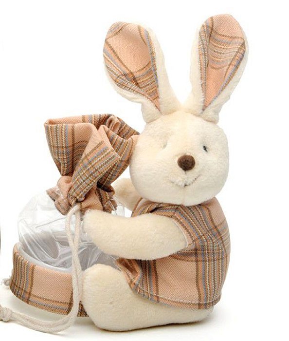 Bolsinha de Páscoa Transparente Com Coelho de Pelúcia Xadrez Salmão 17cm - Coleção Gales - Ref 1013220 Páscoa Cromus