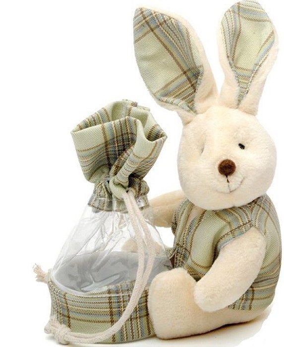 Bolsinha de Páscoa Transparente Com Coelho de Pelúcia Xadrez Verde 17cm - Coleção Gales - Ref 1013220V Páscoa Cromus
