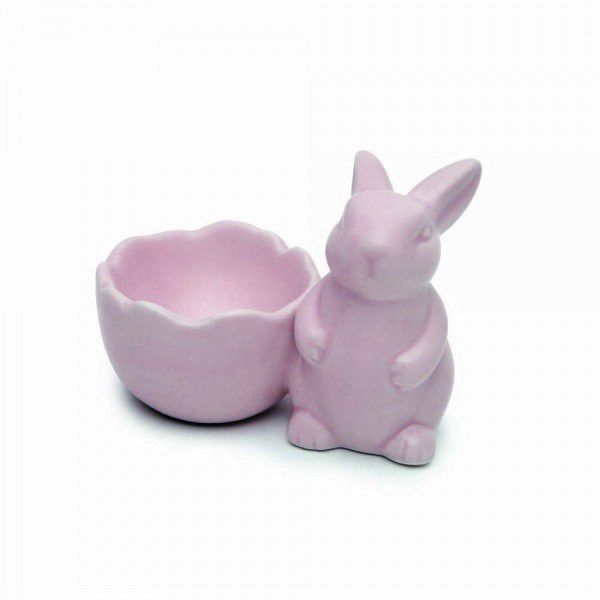 Coelho de Cerâmica com Porta Ovo 9x5.5x7cm Rosa Matte - Ref 1014644 Páscoa Cromus