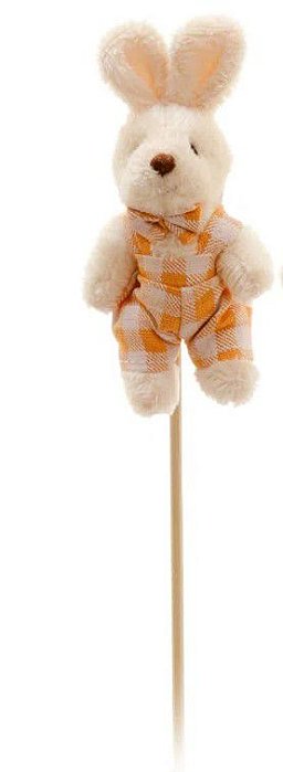 Pick Coelho de Pelúcia no Palito Roupa Xadrez Laranja - Coleção Candy Colors - Ref 1321114 Páscoa Cromus