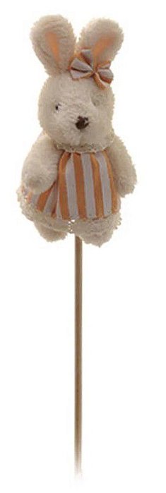 Pick Coelha de Pelúcia no Palito Vestido Listrado Laranja - Coleção Candy Colors - Ref 1321115F Páscoa Cromus