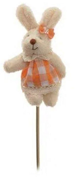 Pick Coelha de Pelúcia no Palito Vestido Xadrez Laranja - Ref 1321199F Páscoa Cromus