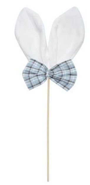 Pick Orelha de Coelho de Pelúcia com Laço Xadrez Azul 20cm com 1 Un - Coleção Popcorn - Ref 1013252 Páscoa Cromus