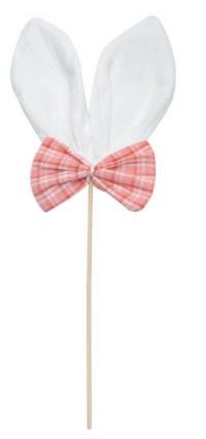 Pick Orelha de Coelho de Pelúcia com Laço Xadrez Rosa 20cm com 1 Un - Coleção Popcorn - Ref 1013252R Páscoa Cromus