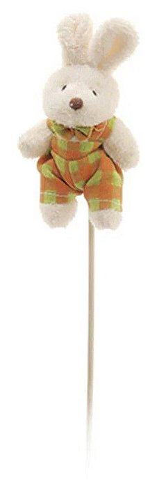 Pick Coelho de Pelúcia no Palito Roupa Xadrez Laranja e Verde - Ref 1321261 Páscoa Cromus
