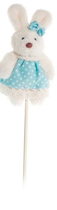 Pick Coelha de Pelúcia no Palito Vestido Poá Azul - Ref 1420292F Páscoa Cromus
