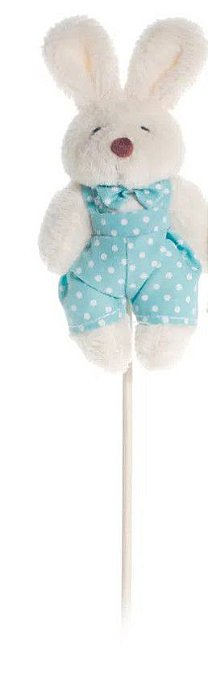 Pick Coelho de Pelúcia no Palito Roupa Poá Azul - Ref 1420292 Páscoa Cromus