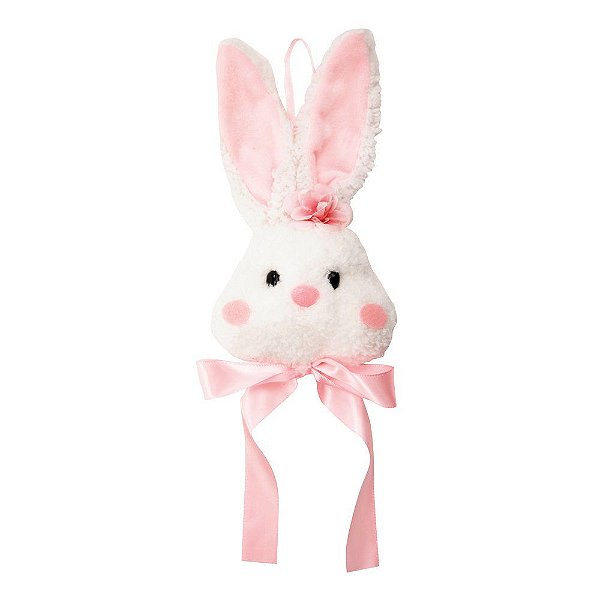 Enfeite de Pendurar Cabeça de Coelho de Pelúcia Rosa M 23x12x6cm - Coleção Algodão Doce - Ref 1020488 Páscoa Cromus