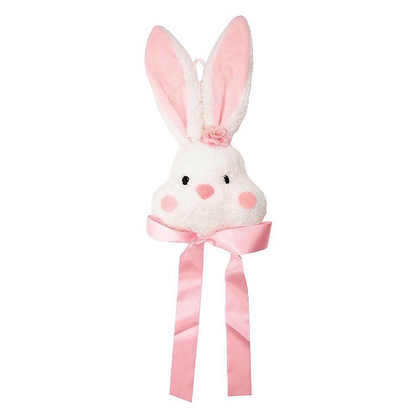 Enfeite de Pendurar Cabeça de Coelho de Pelúcia Rosa G 35X18X7cm - Coleção Algodão Doce - Ref 1020489 Páscoa Cromus