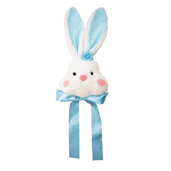 Enfeite de Pendurar Cabeça de Coelho de Pelúcia Azul G 35X18X7cm - Coleção Algodão Doce - Ref 1020486 Páscoa Cromus