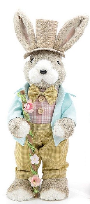 Coelho Decorativo de Palha Italiana com Flores 40cm - Coleção MilkShake - Ref 1014010 Páscoa Cromus