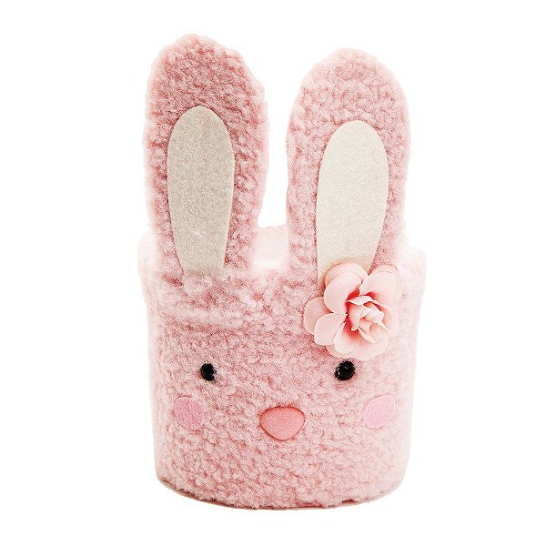 Cesta de Páscoa em Pelúcia Rosa com Orelhas de Coelho 20x13x13cm - Ref 1020487 Páscoa Cromus