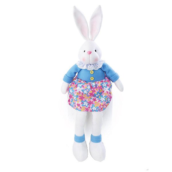 Coelha Sentada Com Vestido Azul Florido 70cm - Coleção Banana Split - Ref 1024323 Páscoa Cromus