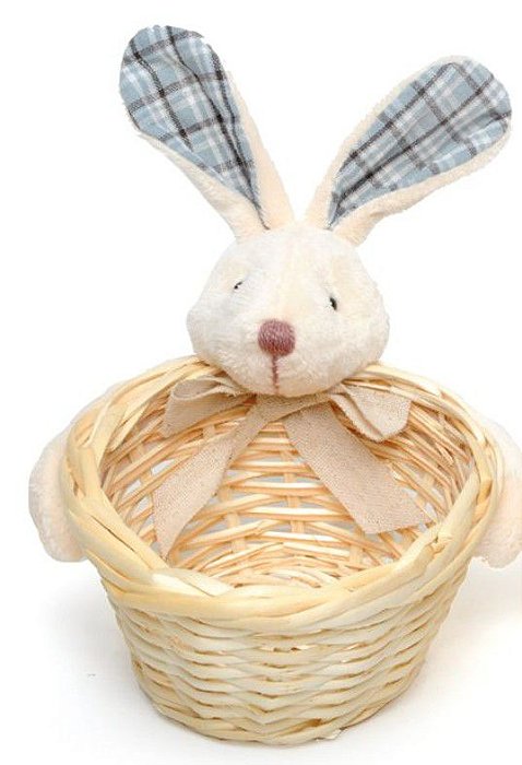 Cesta de Páscoa Coelho Xadrez Azul com 1 Unidade - Coleção Popcorn - Ref 1013270 Páscoa Cromus