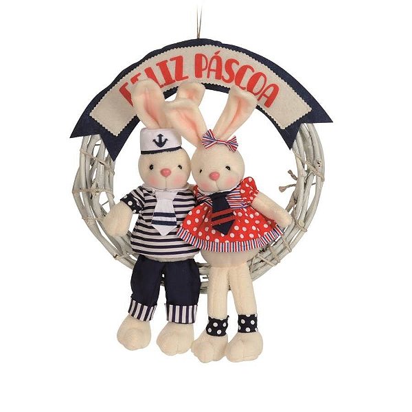 Guirlanda De Páscoa Com Casal de Coelhos Navy 35x50cm - Ref 1522037 Páscoa Cromus