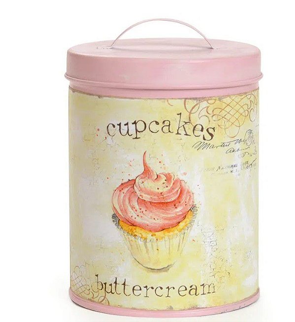 Lata com Tampa Rosa Cupcake 13x10x10cm com 1 Unidade - Ref 1520504 Páscoa Cromus