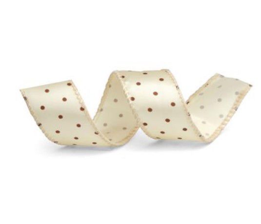 Fita Aramada Poá Marfim com Marrom 3x9,14cm - Fitas Aramadas - Ref 1721234 Páscoa Cromus