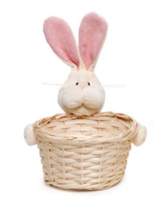 Cesta de Páscoa de Vime com Coelho de Pelúcia Poá Rosa 20x18x18 - Ref 1827269R Páscoa Cromus