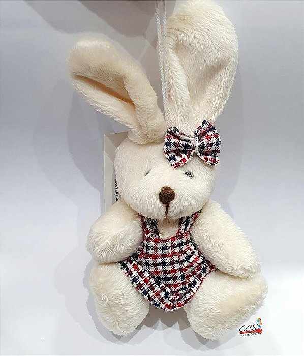 Mini Coelha de Pelúcia Sentado Xadrez Azul e Vermelho 14cm - Coleção Apple Pie - Ref 1620947F1 Páscoa Cromus