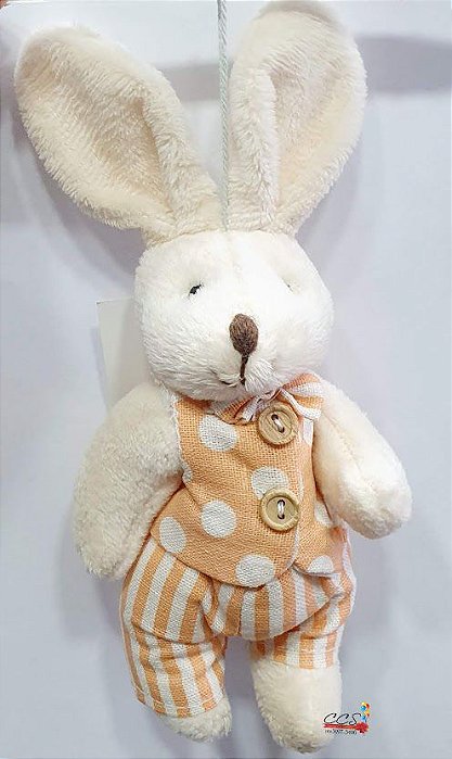 Mini Coelho de Pelúcia Articulado Roupa Laranja Poá 20cm - Coleção Sorvetinho - Ref 1420031M Páscoa Cromus