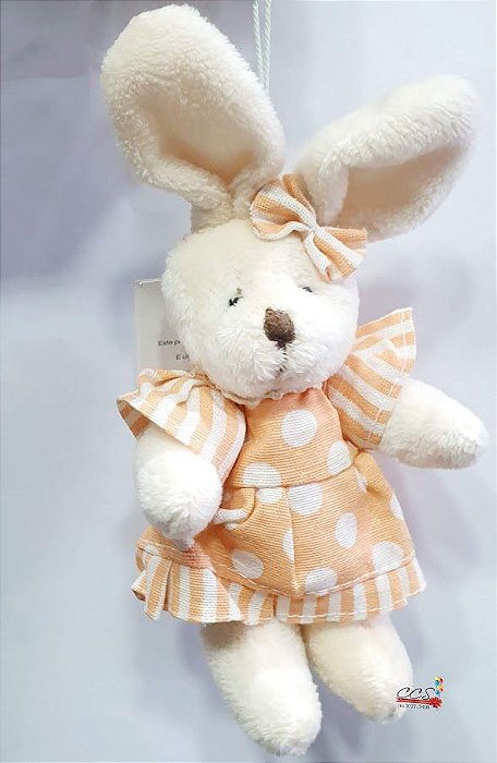 Mini Coelha de Pelúcia Articulado Roupa Laranja Poá 20cm - Coleção Sorvetinho - Ref 1420031 Páscoa Cromus