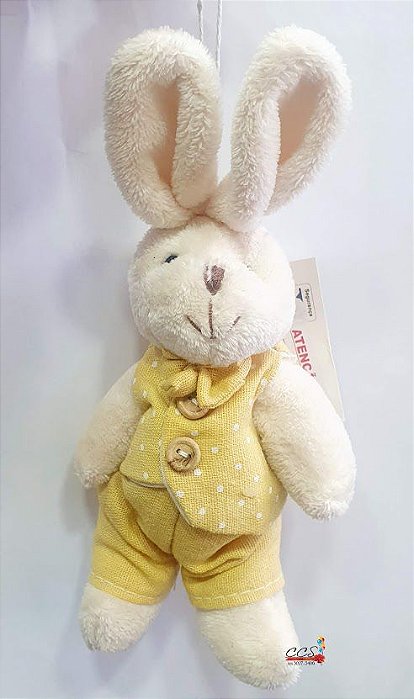 Mini Coelho de Pelúcia Articulado com Roupa Amarelo 20cm - Ref 1220351 Páscoa Cromus