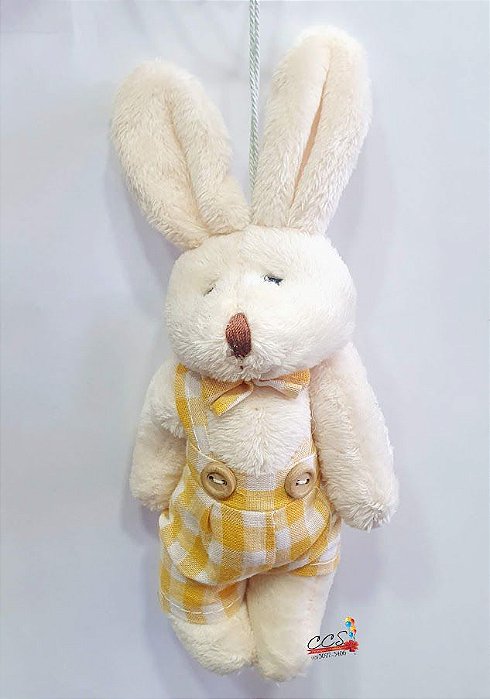 Mini Coelho de Pelúcia Articulado Com Roupa Xadrez Amarelo 20cm - Coleção Beijinho - Ref 1321191 Páscoa Cromus