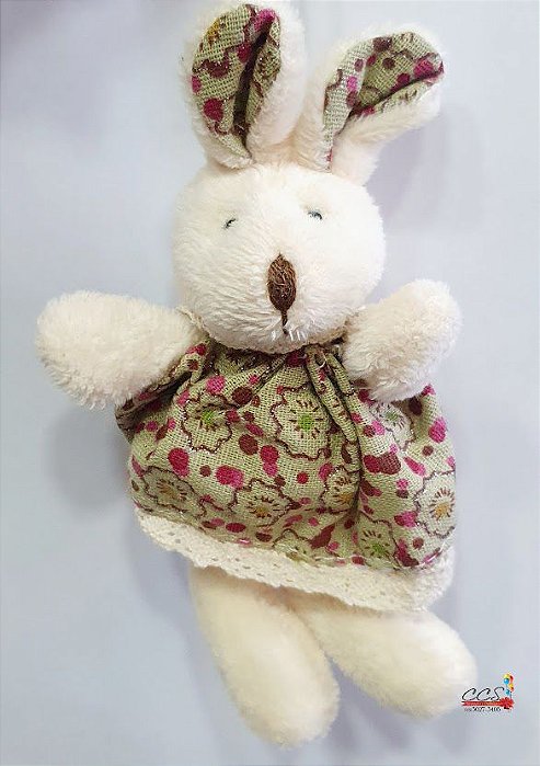 Coelha de Pelúcia Vestido Verde Floral 15cm - Mini Coelhos - Ref 1220664 Páscoa Cromus