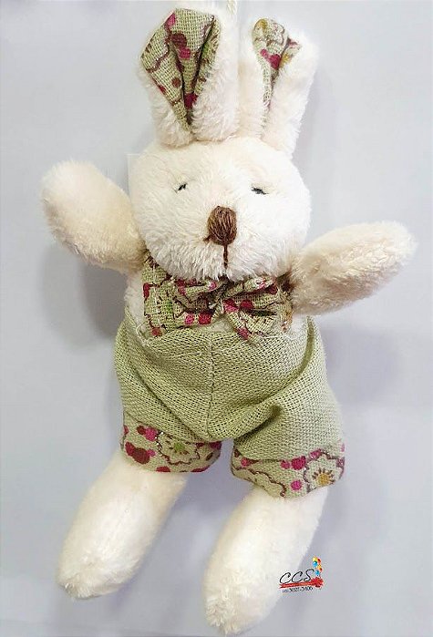 Coelho de Pelúcia Roupa Verde Floral 15cm - Mini Coelhos - Ref 1220663 Páscoa Cromus