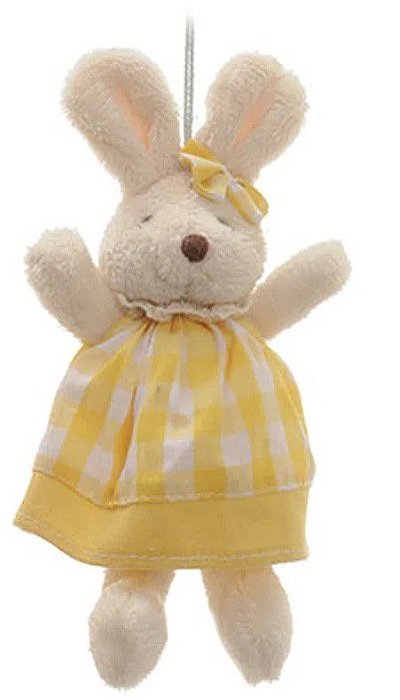 Mini Coelha de Pelúcia Xadrez Amarelo 15cm - Coleção Beijinho - Ref 1321179F Páscoa Cromus