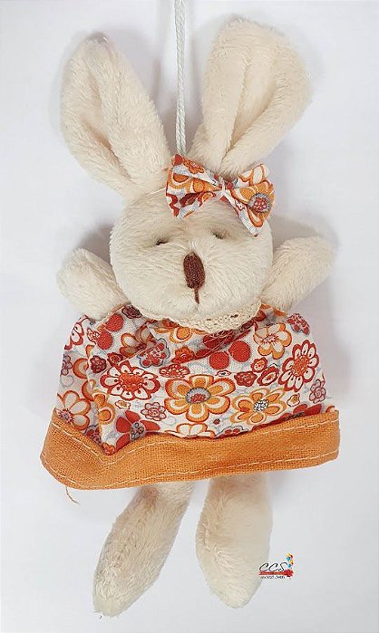Mini Coelha de Pelúcia Roupa Floral Laranja 14cm - Coleção Maria Mole - Ref 1522102F Páscoa Cromus