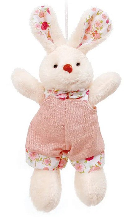 Mini Coelho de Pelúcia Roupa Rosa Floral 16cm - Coleção Suspiro - Ref 1220653 Páscoa Cromus